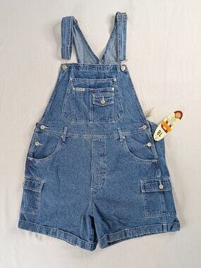 VTG Denim Multi Cargo Pocket Overalls Shorts NEW